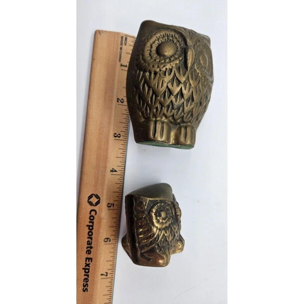 Vintage Solid Brass Owl Figurines Set of 2 Mid Century Modern Bird OWL decor